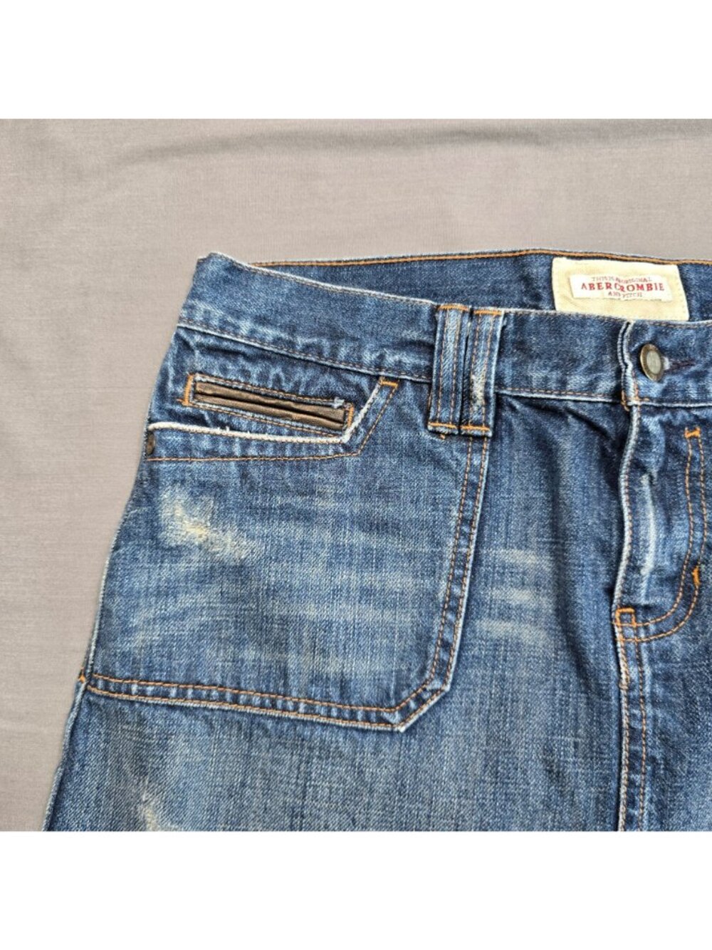 Vintage Y2K Abercrombie & Fitch Size 6 Denim Mini Skirt Distressed Faux Leather - Picture 3 of 4